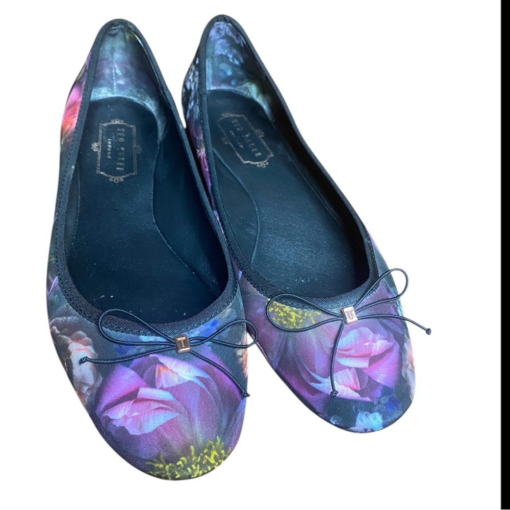 Ted Baker London Floral Print Flats in Purple and Blue EU 39 US 8.5./9